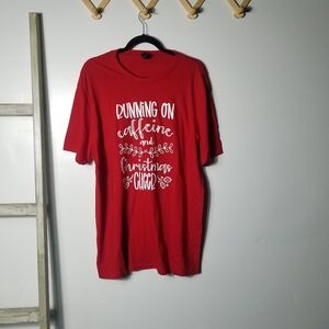 NWOT DISTRICT RUNNING ON CAFFEINE AND CHRISTMAS CHEER HOLIDAY RED TEE SIZE XL